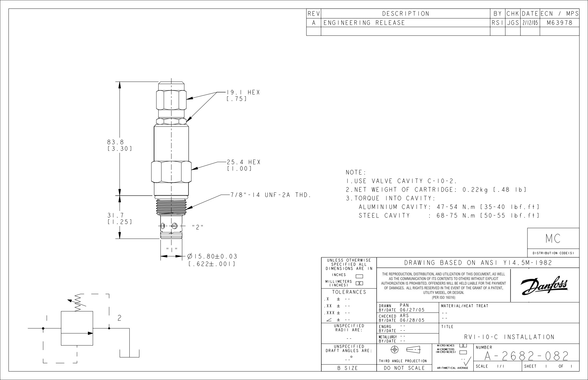 RELIEF VALVE, RV1-10, RV1-10-N-C-0-30-17.5